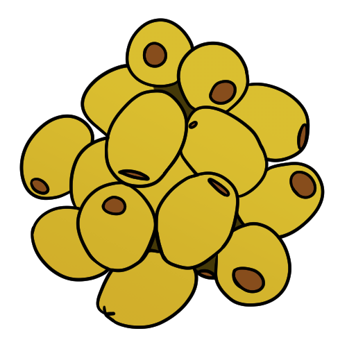 A small pile of pitted green olives